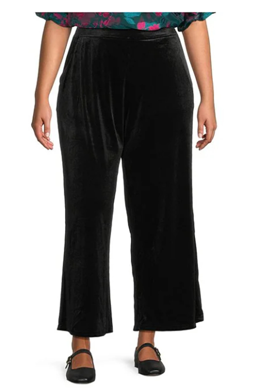 Sugarlips Woman 3X Pants Oriana Lulu Black Velvet Wide Leg Pockets Invisible Zip